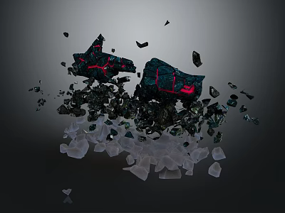 Broken Structural Components With Dark Fragments Red Glowing Sections And White Base Chunks 3d model