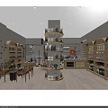 Shopping Mall Retail Store Interior With Wooden Shelves Display Counter And Packaged Products