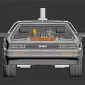 Silver DeLorean Car With Gull Wing Doors Red Wheels And Roof Mounted Device