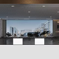Modern Architecture View Through Large Window In Spacious Interior Space With Trees