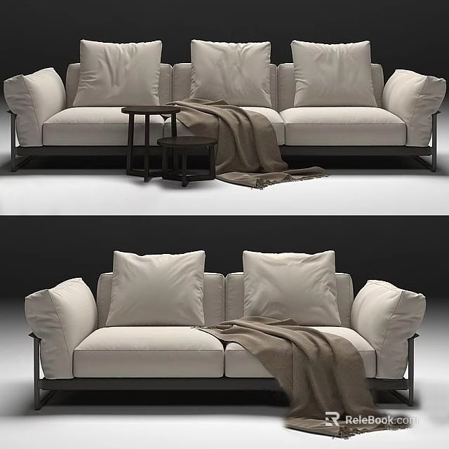 Modern Minimalist Two-Seater Sofa With Soft Pillows Cozy Throw Blanket And Side Table 3d model