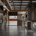 Traditional Chinese Style Lobby Interior With Wooden Decor Stone Elements And Reception Desk