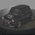 Black Retro Modified Car With Exposed Blue Engine Large Wheels And Racing Accents