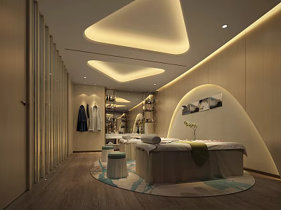 Serene SPA Sauna Interior With Massage Bed Soft Lighting And Wooden Decor 3d model