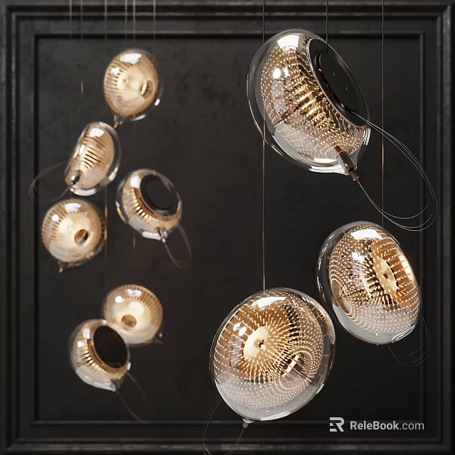 Modern Gold Metal Chandelier With Transparent Glass Shade And Unique Geometric Design 3d model 