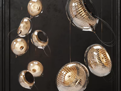 Modern Gold Metal Chandelier With Transparent Glass Shade And Unique Geometric Design 3d model