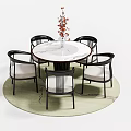 Round Marble Top Dining Table Set With Black Frame Chairs And Green Rug 3d model