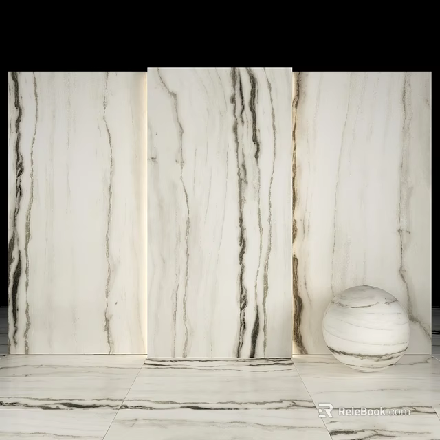 Marble Components For Interior Design With Natural Veins Panels And Spherical Ornament 3d model 