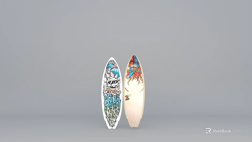 Two Colorful Surfboard Playground Equipment Pieces With Artistic Designs For Outdoor Recreational Fun 3d model 