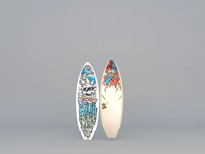 Two Colorful Surfboard Playground Equipment Pieces With Artistic Designs For Outdoor Recreational Fun 3d model