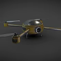 Yellow Drone With Four Propellers Transparent Dome Camera Metallic Body And Landing Gear
