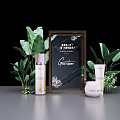 Elegant Floral Display With Lush Green Plants Skincare Bottles And Decorative Frame