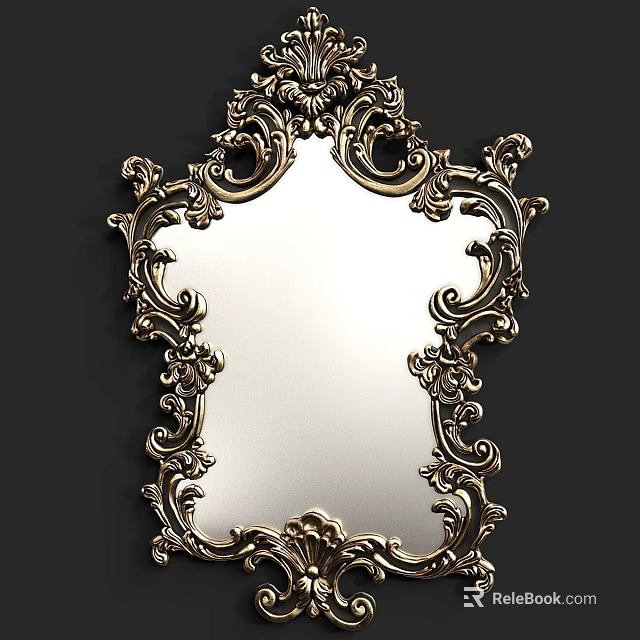 Elegant Wall Mirror with Ornate Carved Frame and Intricate Scrollwork Design 3d model 