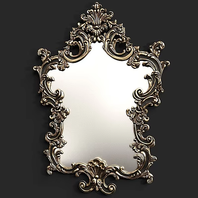 Elegant Wall Mirror with Ornate Carved Frame and Intricate Scrollwork Design 3d model