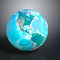 Blue Globe With Continents And Oceans On Smooth Surface And Gray Background