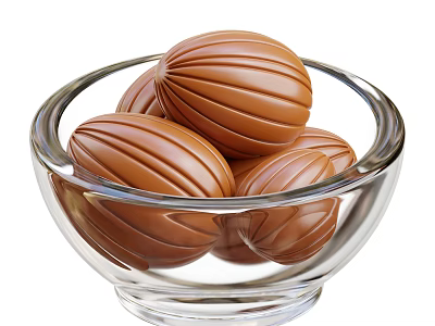Transparent Glass Bowl Filled Generously With Round Shiny Striped Chocolate Balls 3d model