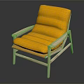 Modern Yellow Armchair With Light Wood Frame And Comfortable Padded Cushions