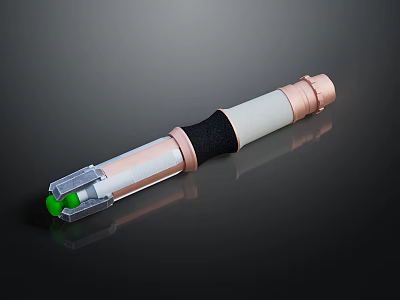 Modern Weapon With Green Glowing Tip Transparent Section White Black Grip And Pink Copper Accents 3d model