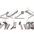Various Modern Staircase Designs For Interior Spaces With Different Materials And Railings 3d model