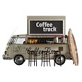 Vintage Coffee Truck With Bar Stools Surfboard Decor And Beverage