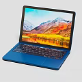 Blue Modern Laptop With Sleek Design Screen Displaying Scenic Mountains Lake And Trees