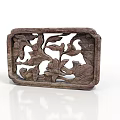 Wooden Carved Decorative Item with Floral Leaf Patterns Rectangular Hollowed Frame Traditional Handcrafted Home Decor