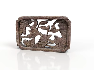 Wooden Carved Decorative Item with Floral Leaf Patterns Rectangular Hollowed Frame Traditional Handcrafted Home Decor 3d model