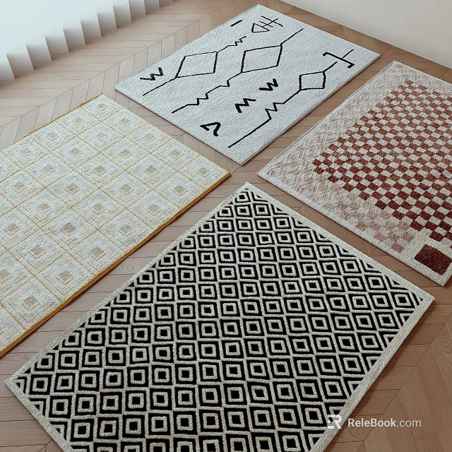 Square Rugs With Geometric Patterns Checkerboard Diamond And Colorful Designs For Home Decor 3d model 