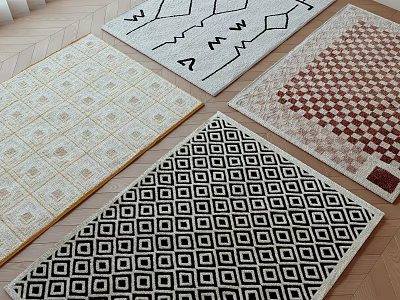 Square Rugs With Geometric Patterns Checkerboard Diamond And Colorful Designs For Home Decor 3d model