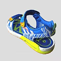 Blue Sandals With White Pattern And Velcro Straps Yellow Green Sole For Comfortable Wear