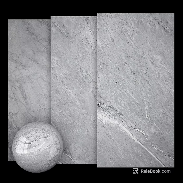Gray Marble Wall Components Featuring Textured Surface And Round Stone Ball 3d model 