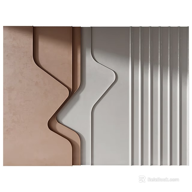 Textured Brown And White Wall Panels With Curved And Vertical Patterns 3d model 