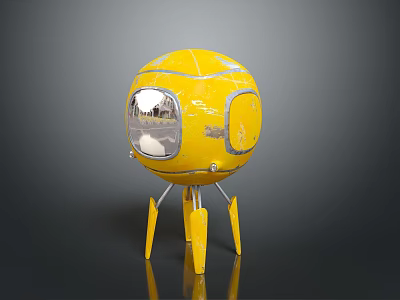 Game Movie Character Yellow Round Mechanical Robot With Four Legs And Reflective Surface 3d model