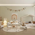 Modern Kids' Room Interior Design With Play Tent Stuffed Toys And Round Rug