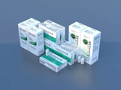 Vitamin E Supplement Boxes And Small Bottles For Daily Life Products 3d model