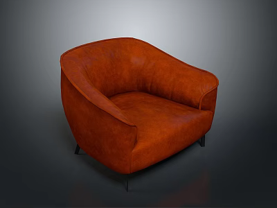 Modern Orange Leather Single Sofa with Curved Back Rounded Arms and Black Slim Legs 3d model