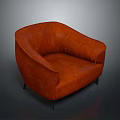 Modern Orange Leather Single Sofa with Curved Back Rounded Arms and Black Slim Legs