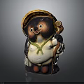 Traditional Figurine Anthropomorphic Creature Character With Yellow Bamboo Hat Black Face And Red Feet