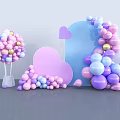 Colorful Balloon Photo Spot With Pink Purple Blue Balloons And Heart Shaped Decorations
