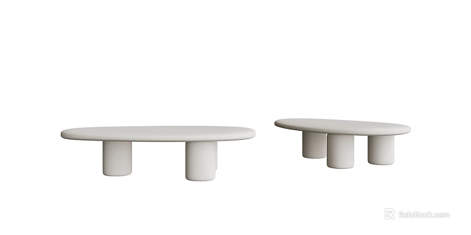 Two White Round Coffee Tables With Multiple Cylindrical Legs Modern Design 3d model
