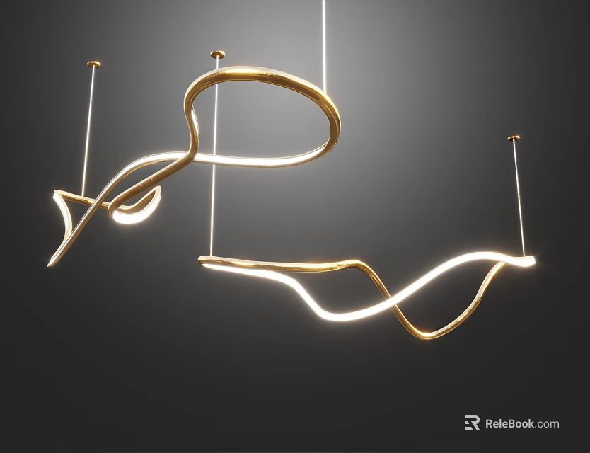 Modern Curved Chandelier Featuring LED Light Strip And Contemporary Design For Interior Decor 3d model 