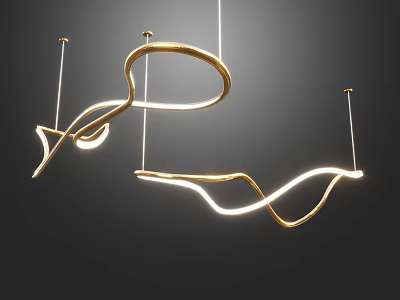 Modern Curved Chandelier Featuring LED Light Strip And Contemporary Design For Interior Decor 3d model