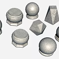 Road Facilities Including Stone Bollards with Spherical Cylindrical Pyramidal and Polyhedral Designs 3d model