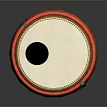 Traditional Carved Leather Drum With Red Trim White Head And Black Center