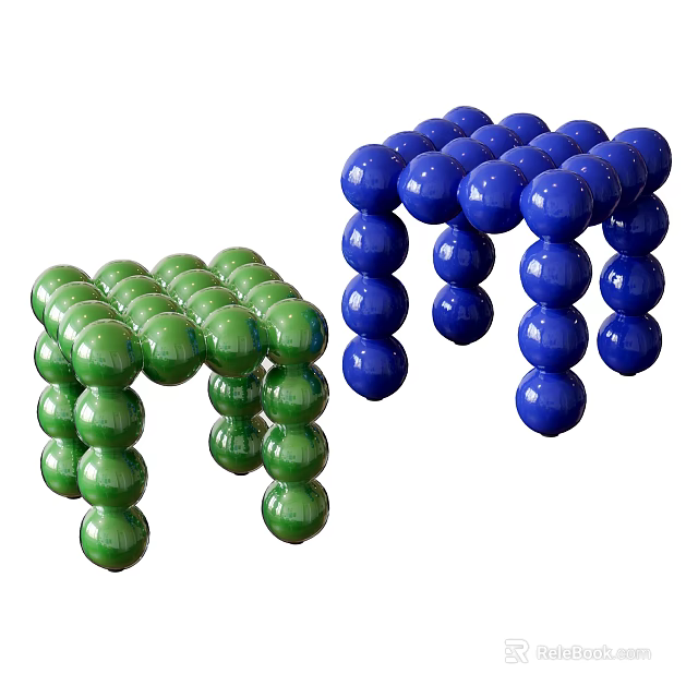 Modern Green And Blue Spherical Stools With Unique Ball Shaped Structure 3d model 