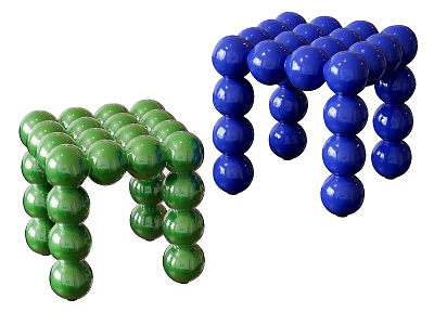 Modern Green And Blue Spherical Stools With Unique Ball Shaped Structure 3d model