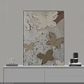 Abstract Painting With Golden Butterfly Motifs And Textured Surface On Neutral Wall