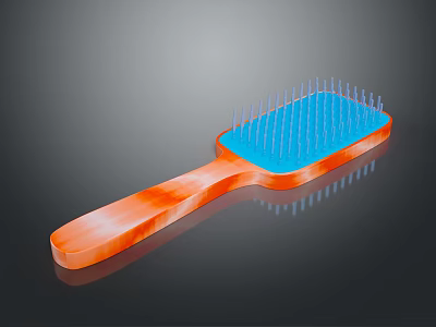 Ergonomic Daily Use Comb With Orange Handle And Blue Bristles Design 3d model
