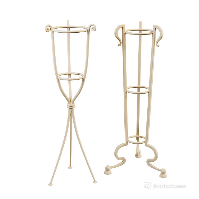 Elegant Metal Plant Stands With Intricate Scroll Design And Stable Base 3d model 