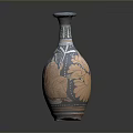 Artistic Hand Carved Ceramic Vase Displaying Ancient Figure Scenes And Blue Orange Details